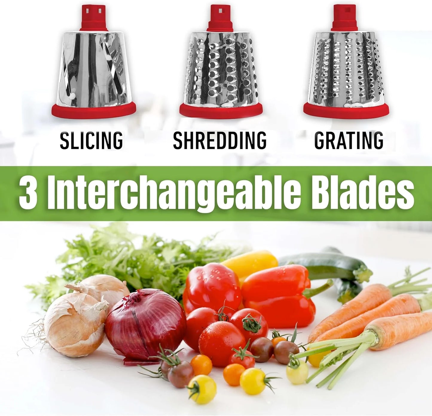 Rotary Cheese Grater Hand Crank, Stainless Steel Rotary Graters for Kitchen with 3 Blades, Vegetable Slicer, Cheese Grater with Suction Cup Base, Dishwasher Safe